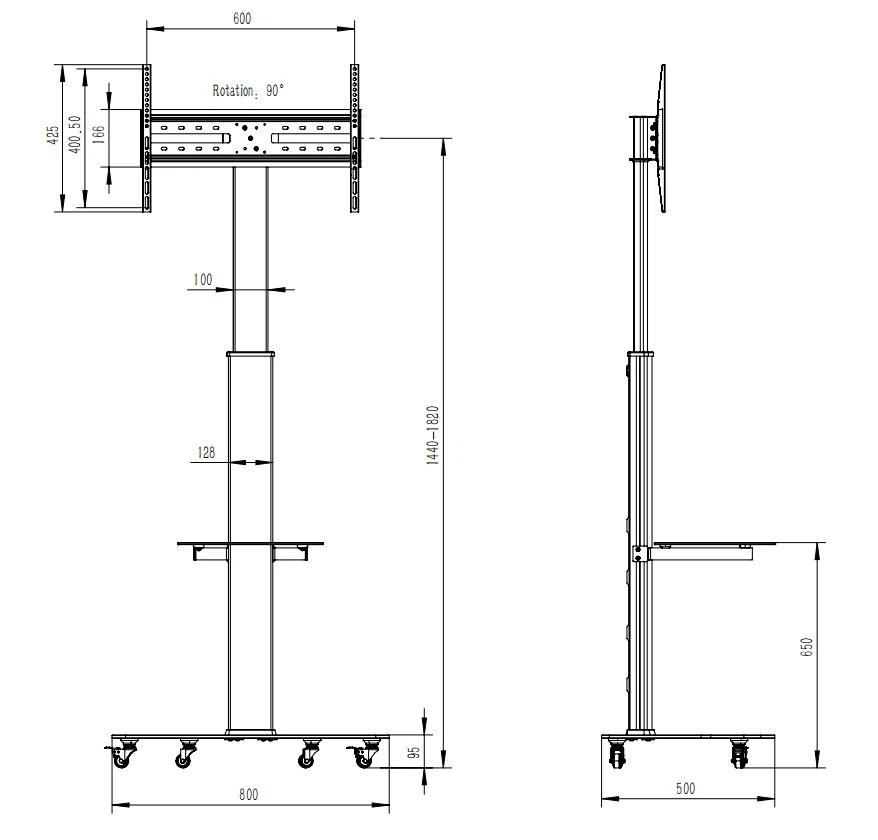 Aluminum TV Cart With AV Shelf factory